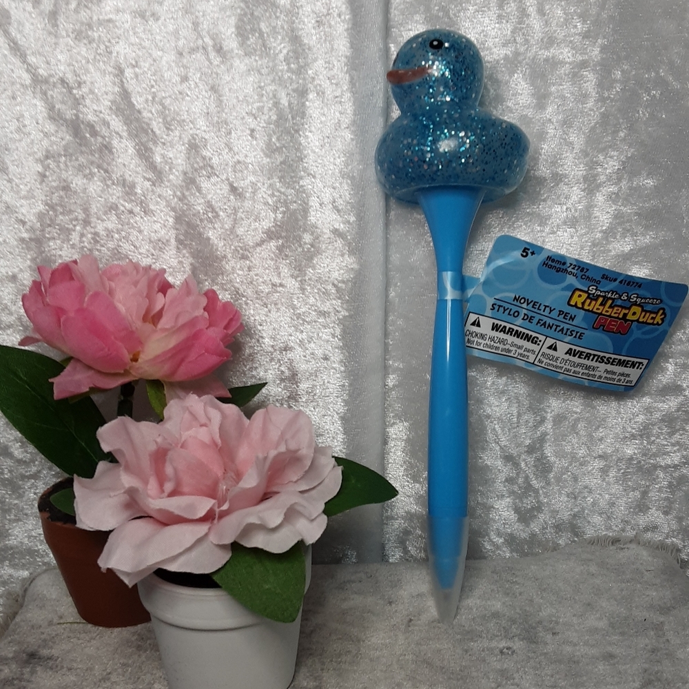 Glitter Rubber Duck Novelty Pen Blue NWT